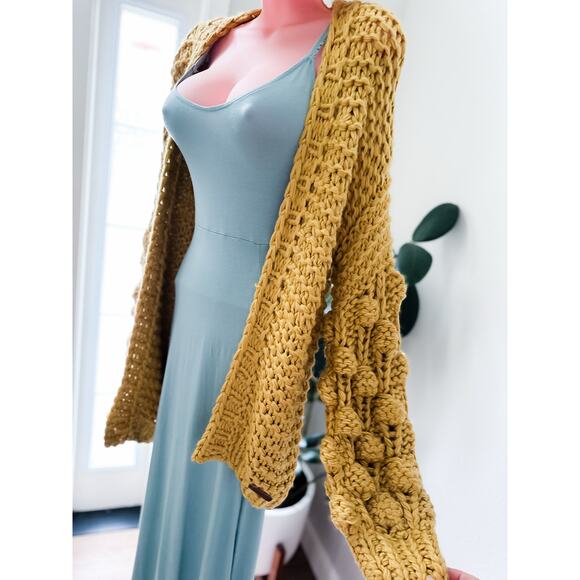 Golden Hour Glow slouchy billowy oversized honeycomb pom slv cardigan sweater - Picture 4 of 9